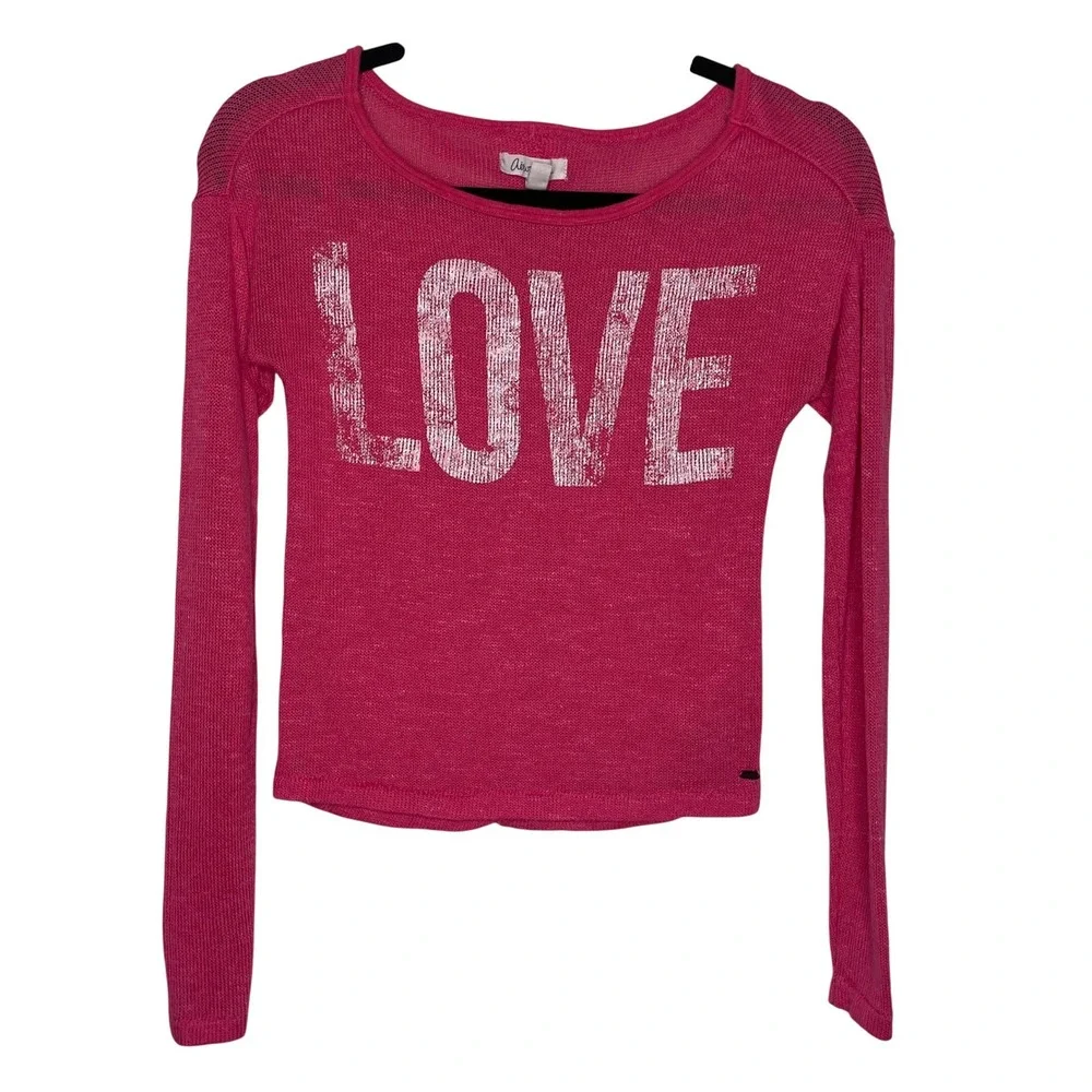 Aeropostale Graphic Y2K Sweater Women XS‎ Pink Love Knit Top Soft Girl